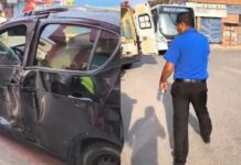 Motorista fica ferido após colisão entre carro e ônibus no Parque São Pedro em Manaus