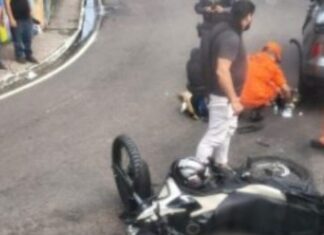 Colisão no cruzamento deixa jovem motociclista ferido na Avenida Brasil em Manaus