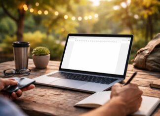 Com apenas um notebook e internet, é possível escrever textos online de qualquer lugar.