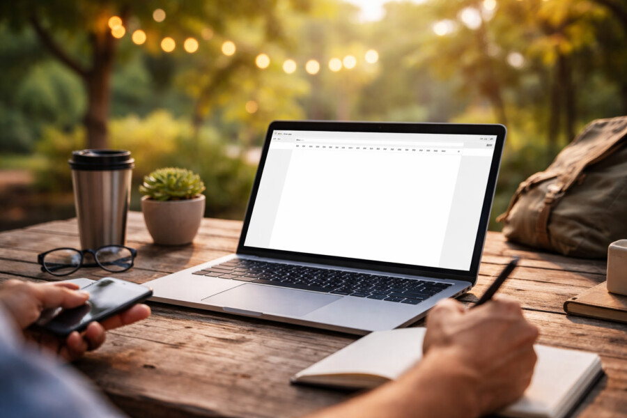 Com apenas um notebook e internet, é possível escrever textos online de qualquer lugar.