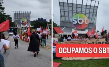 MTST protesta no SBT e exige nota da emissora contra machismo e transfobia