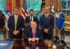 Reunião na Casa Branca: Flávio Bolsonaro aparece com Donald Trump, Eduardo Bolsonaro e Paulo Figueiredo