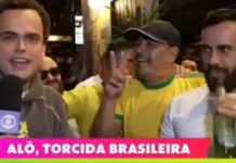 Torcedor invade transmissão da Globo e dispara: “Brasil hexa e Flávio eleito”