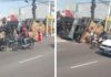 Motorista escapa ileso após carreta tombar na Avenida Grande Circular, em Manaus