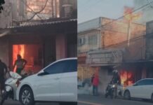 Churrascaria pega fogo e chama atenção de moradores no Educandos, em Manaus