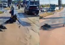 Buraco aberto após rompimento de adutora ‘engole’ moto com duas pessoas em Manaus