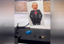 Imagem do presidente Lula é usada como alvo por homens em clube de tiro