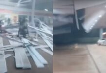 Vídeo mostra teto desabando sobre motociclista durante forte chuva em Iranduba
